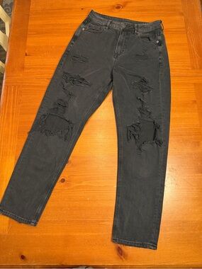 American Eagle Outfitters Black Distressed Straight Leg Jeans